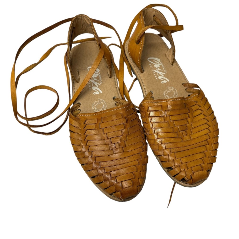 Vintage Erika Huarrache Women's‎ Woven Leather Sandals Lace Up Flats Shoes 9
